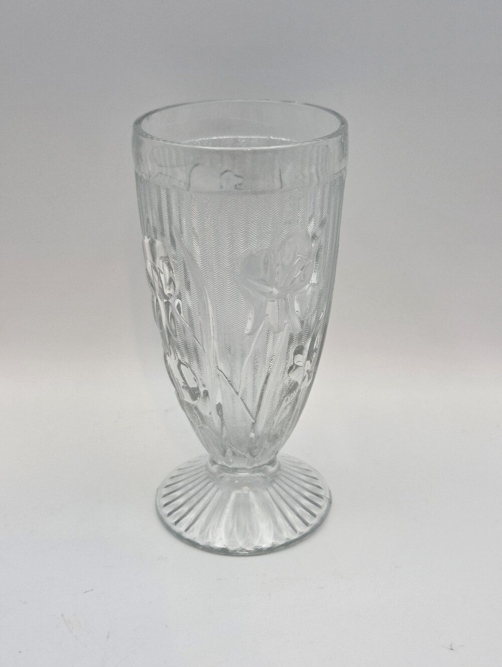 Jeanette Glass Iris and Herringbone 6 Inch Footed Tumbler